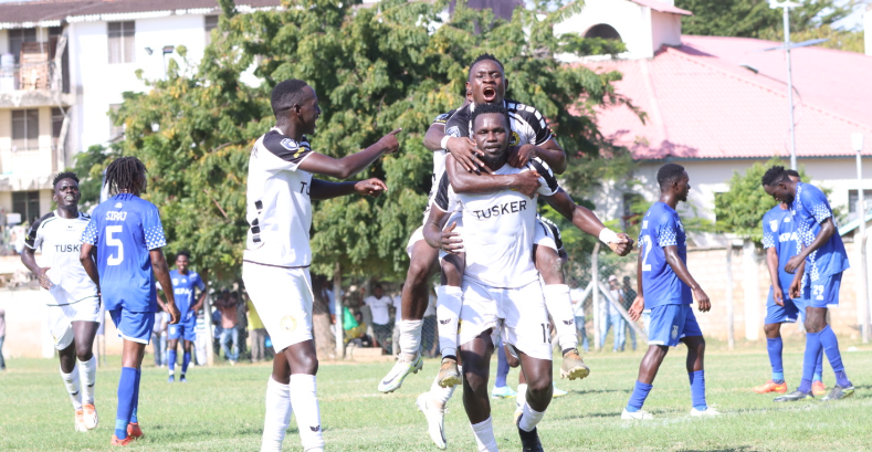 Tusker celebate a goal against Bandari at Mbaraki Stadium. PHOTO/(@tusker_fc)/Tusker/Twitter