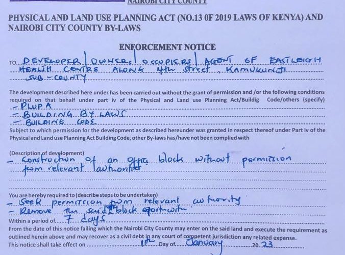 Nairobi County enforcement letter. PHOTO/Alvin Mwangi