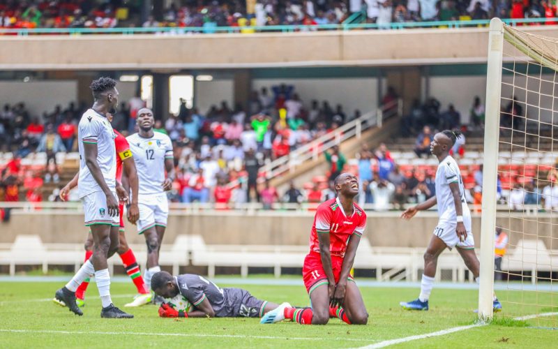 Harambee Stars in action against South Sudan at Kasarani. PHOTO/(@Harambee__Stars)/Harambee Stars/X