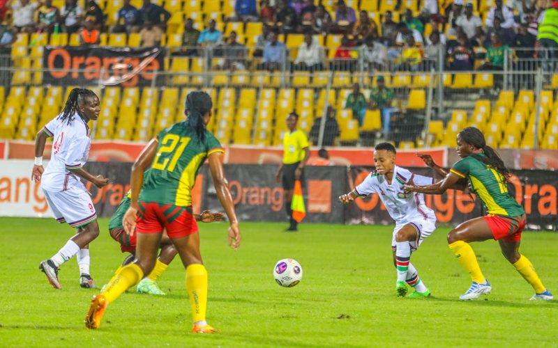 Harambee Starlets in WAFCON qualifying action against Cameroon. PHOTO/(@StarletsKE)/Harambee Starlets/X