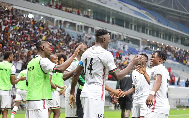 Harambee Stars captain Michael Olunga with teammates after match against Qatar. PHOTO/(@Harambee__Stars)/Harambee Stars/X