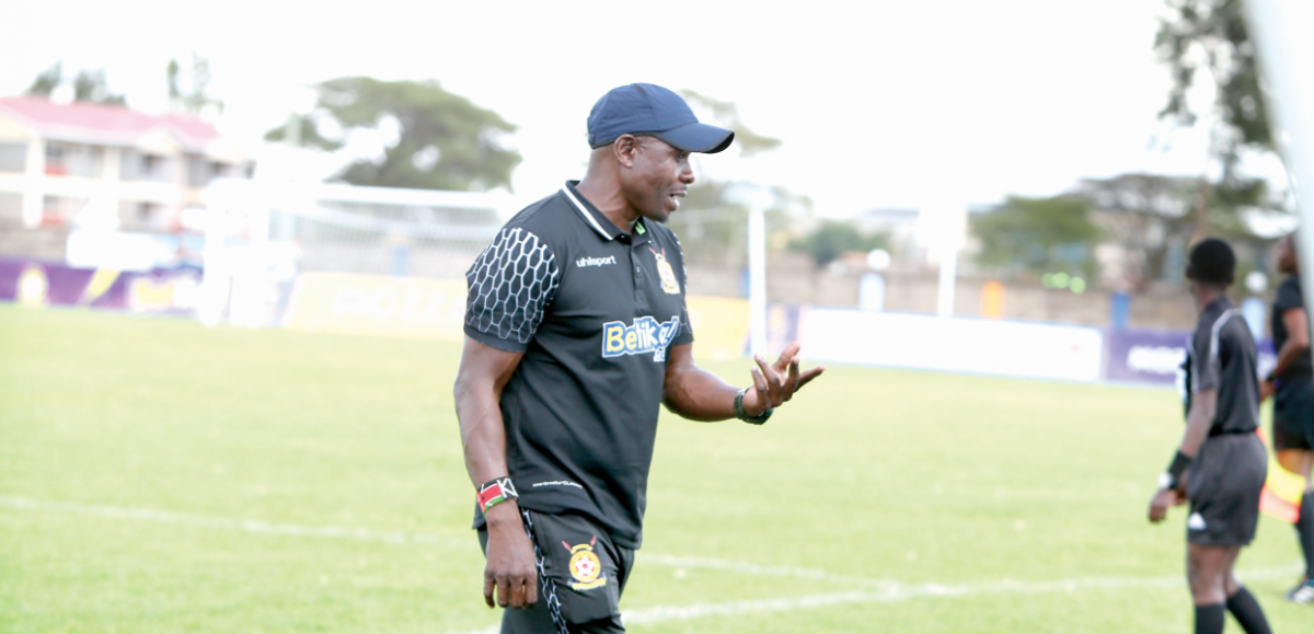 Police FC head coach Francis Baraza reacts during a recent premier league match in Nairobi. PHOTO/Rodgers Ndegwa