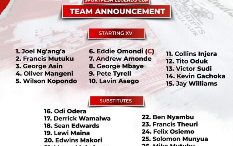 Kenya Legends teamsheet. PHOTO/Nondies 