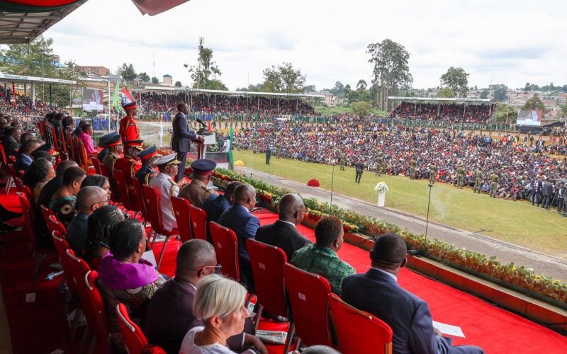 William Ruto addressing the people at the renamed Kericho Green Stadium. PHOTO/ William Ruto/Facebook.