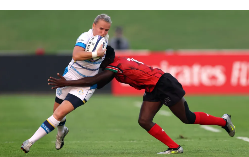 Kenya Lionesses play takes a tackle against Kazakhstan. PHOTO/Christopher Pike - World Rugby