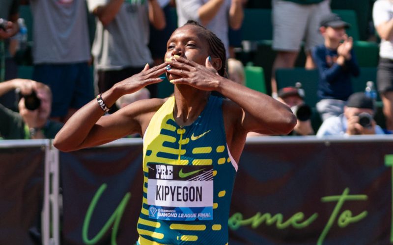 Faith Kipyegon celebrates winning at a past function. PHOTO/BBC News Africa