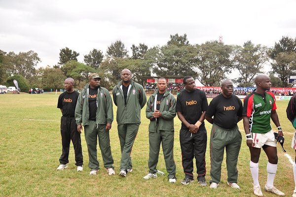 Former Kenya Harlequin head coach and player Edward Kinyany with teammates. PHOTO/(@OfficialKRU)/X