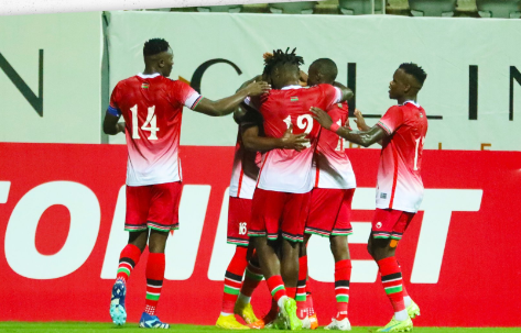 Harambee Stars celebrate a goal against Russia. PHOTO/(@Harambee__Stars)/X