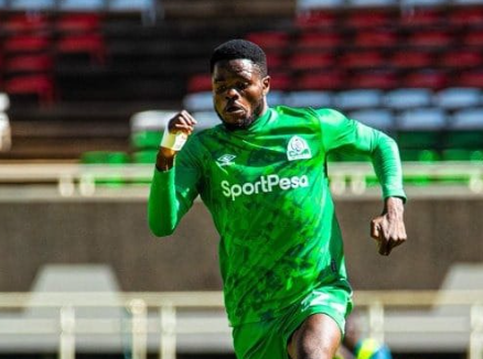 Benson Omala in action for Gor Mahia in FKF PL game. PHOTO/(@Officialfkfpl)/X