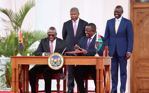 President William Ruto with the visiting Angola President João Lourenço during the signing of 11 agreements