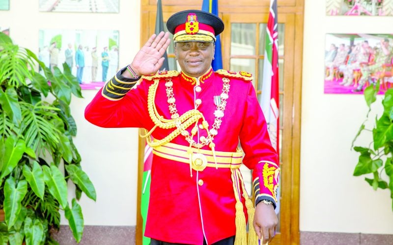 Former President Uhuru Kenyatta in full military combat gear. PHOTO/@StatehouseKenya/X