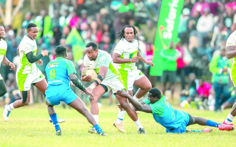 Peter Kilonzo of KCB in action during the Floodlit rugby tournament semi-final clash against Menengai Oilers at the Impala grounds last weekend.