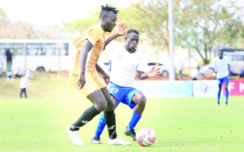 Newton Ochieng of Nairobi City Stars (L) and Baron Ochieng of Sofapaka FC (R) tussle for the ball during their FKF-PL match played at Kasarani Stadium, Annex in Nairobi on September 30. PD/ RODGERS NDEGWA