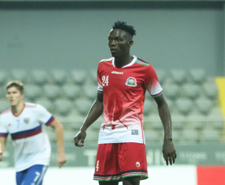 Gor Mahia's right-back Rooney Onyango in action for Harambee Stars. PHOTO/(@Harambee__Stars)/X