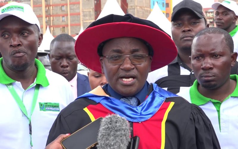 Juja MP George Koimburi address journalists during a graduation ceremony at Gorgeous Technical Training Institute.
