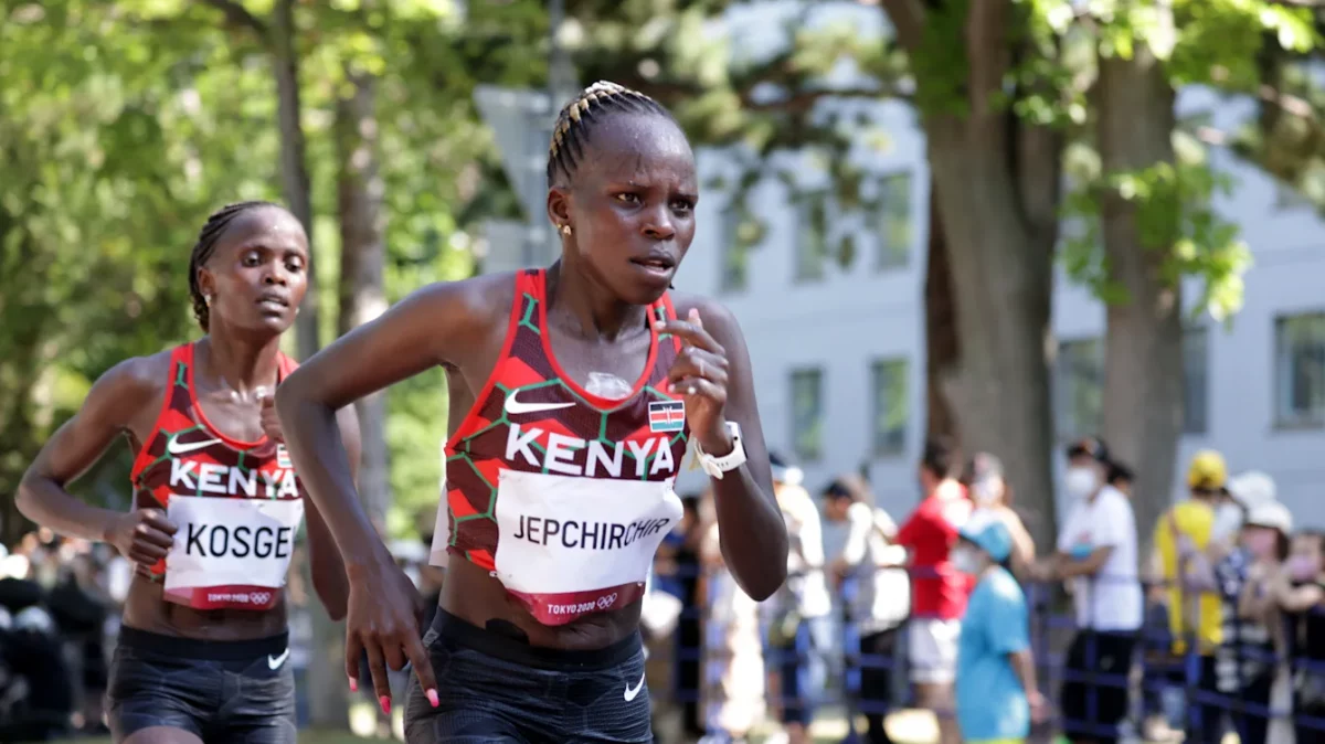 Peres Jepchirchir and Brigid Kosgei in a past action. PHOTO/Olympics.com