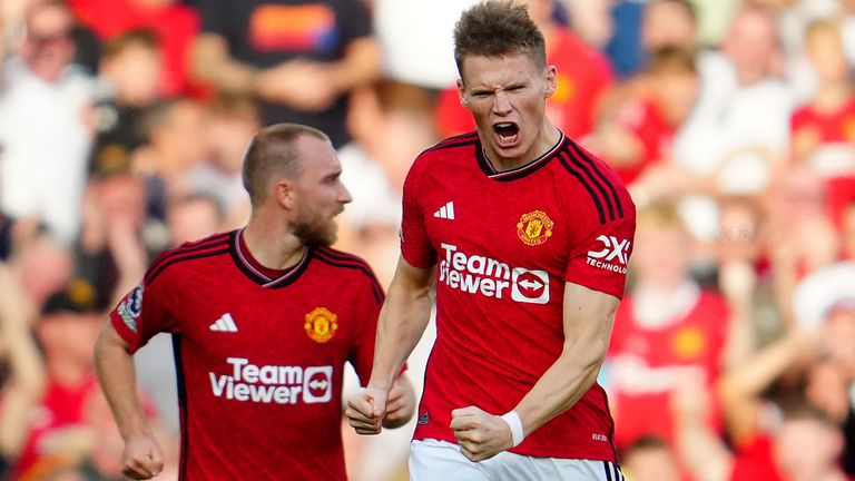 Scott Mctominay celebrates after scoring for Manchester United. PHOTO/Sky Sports