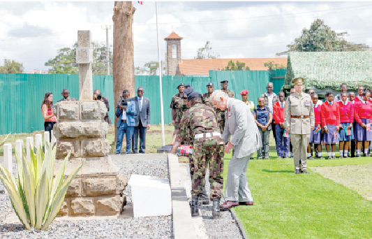 King Charles lays a wreath at the Commonwealth War Graves at Kariokor Cemetery. PHOTO/John Ochieng