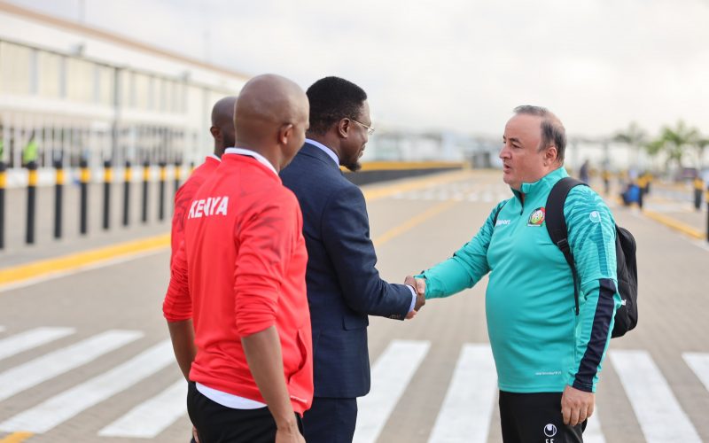 Sports CS Ababu Namwamba, FKF President Nick Mwendwa and Harambee Stars head coach Engin Firat. PHOTO/(@Harambee__Stars)/X