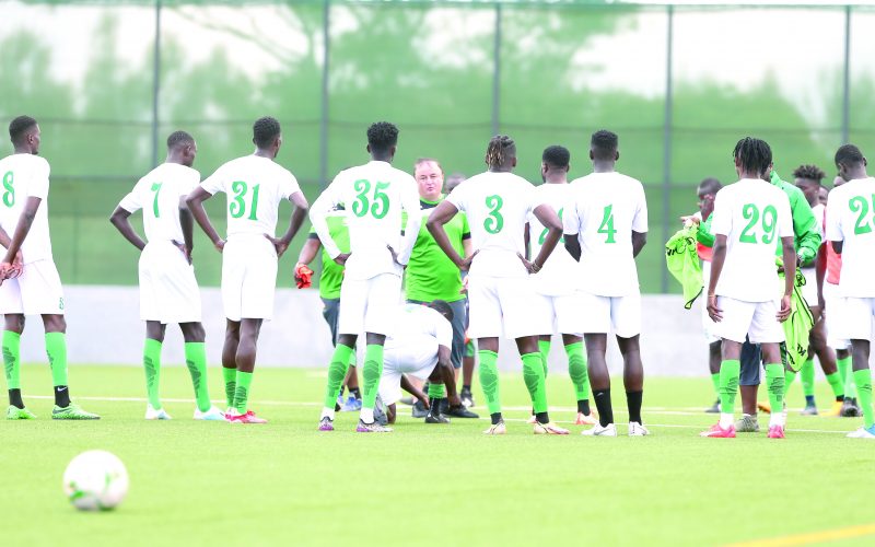 Harambee Stars head coach Engin Firat (centre) give instructions to players during a past training session. PHOTO/Rodgers Ndegwa