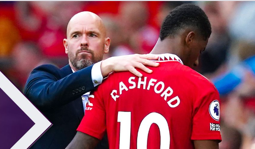 Manchester United manager Erik ten Hag and Marcus Rashford. PHOTO/Sky Sports