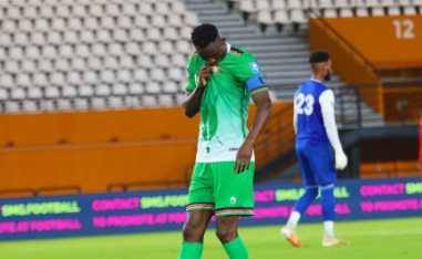 Michael Olunga celebrates scoring against Seychelles in WCQ in Ivory Coast. PHOTO/(@Harambee__Stars)/X


