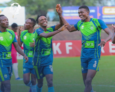 KCB celebrate a goal against Murang'a Seal in FKF PL match. PHOTO/(@Officialfkfpl)/X