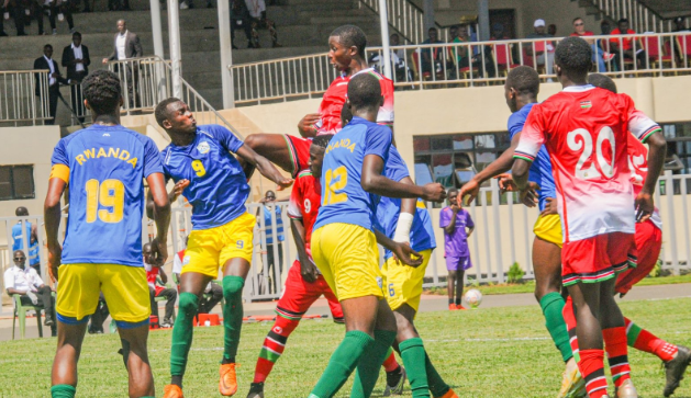Rwanda and Kenya clash in a CECAFA U18 match in Kisumu. PHOTO/(@Cecafaonline)/X