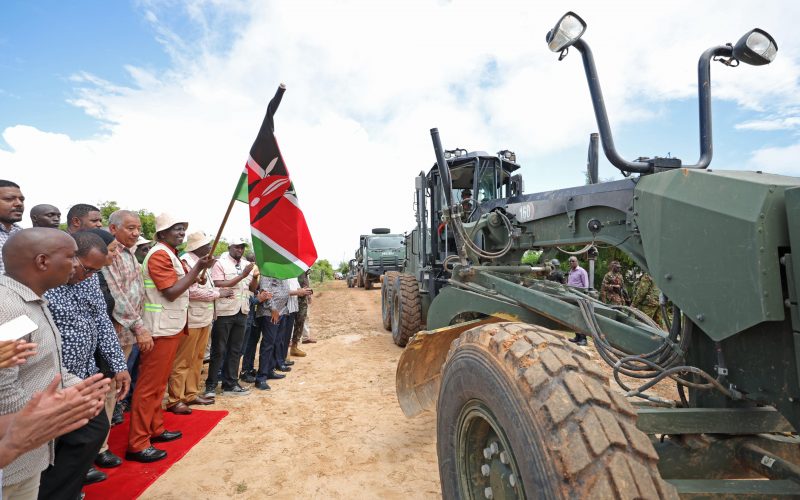 President William Ruto launches the first tarmac road in Lamu East. PHOTO/(@WilliamsRuto)/X