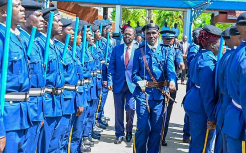 Kisumu County Governor Prof Anyang Nyong'o inspects guard of honoour. PHOTO/Kepher Otieno