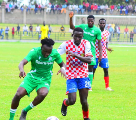 Gor Mahia in action against Nzoia Sugar in FKF PL action. PHOTO/(@Officialfkfpl)/X