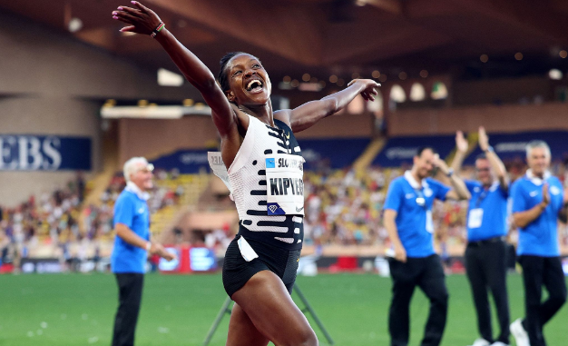 Faith Kipyegon celebrates the world mile record in Monaco. PHOTO/Getty Images