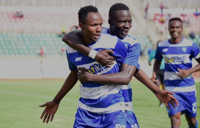 Hassan Beja of AFC Leopards celebrates a goal against Kakamega Homeboyz. PHOTO/AFC Leopards/Facebook