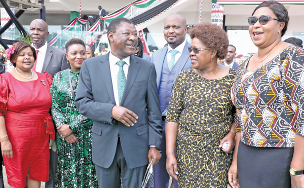 National Assembly Speaker Moses Wetangula (centre) with some Cabinet Secretaries at Uhuru Gardens, yesterday. PHOTO/Phillip Kamakya