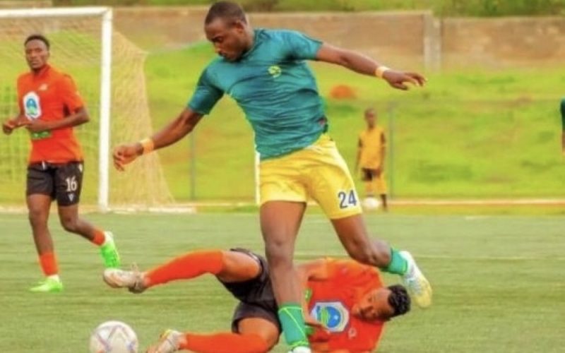 AFC Leopards target Arthur Gitego with the ball against Sunrise FC player during a past game. PHOTO/Rwanda Times