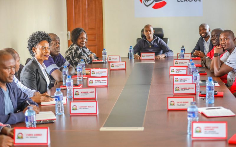 Nick Mwendwa leads FKF NEC members in a meeting. PHOTO/FKF