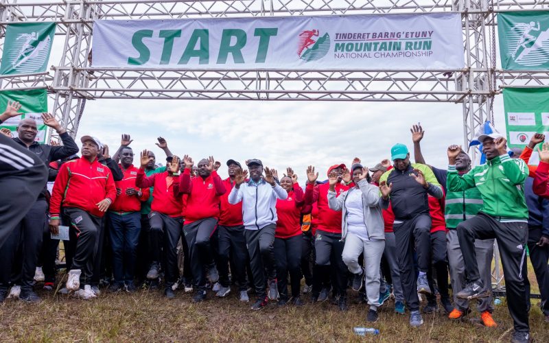 Deputy President Rigathi Gachagua takes part in the Barng'etuny Mountain Run in Nandi County. PHOTO/(@rigathi)/X