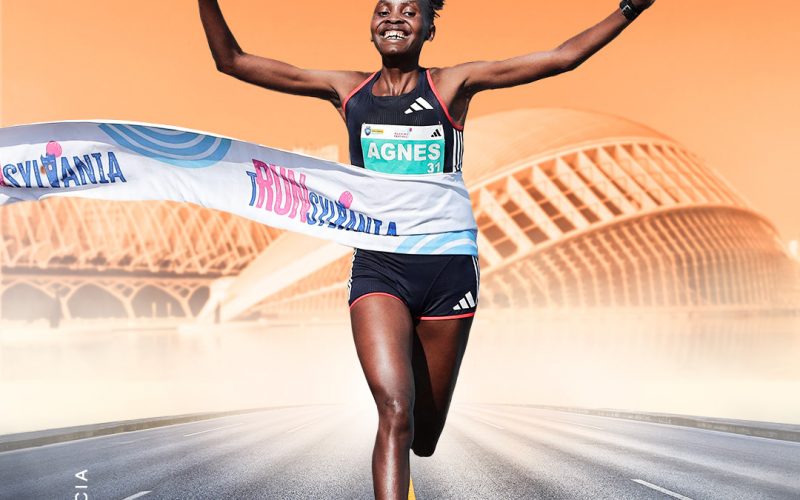 Agnes Ngetich celebrates her world 10km record in Valencia. PHOTO/World Athletics