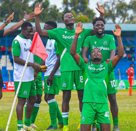 Gor Mahia celebrate a goal during FKF PL contest. PHOTO/(@Officialfkfpl)/X