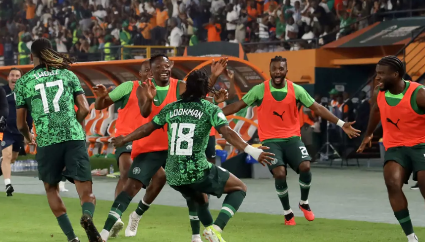 Nigeria celebrate after winning AFCON match against Cameroon. PHOTO/CAFOnline