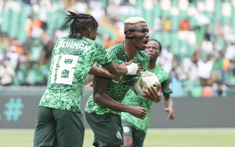 Nigeria forward Victor Osimhen celebrates a goal for Super Eagles in AFCON23. PHOTO/CAFOnline