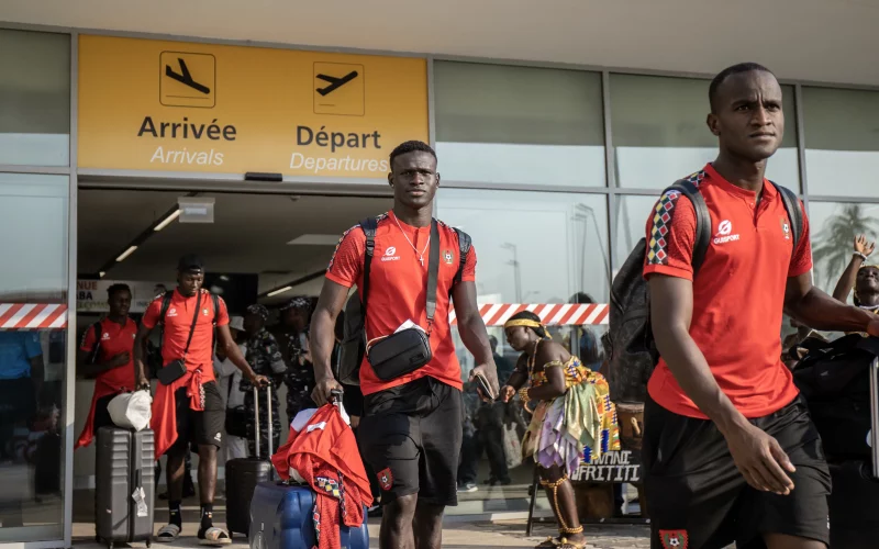 Guinea Bissau players arriving for 2023 AFCON finals. PHOTO/CAF