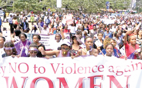 Protestors march along the streets of Nairobi to highlight the increased cases of violence against women . PHOTO/Kenna Claude