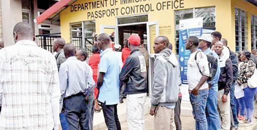 Hundreds of passport seekers queue at Nyayo House to collect the important travel documents in Nairobi. PHOTO/Philip Kamakya