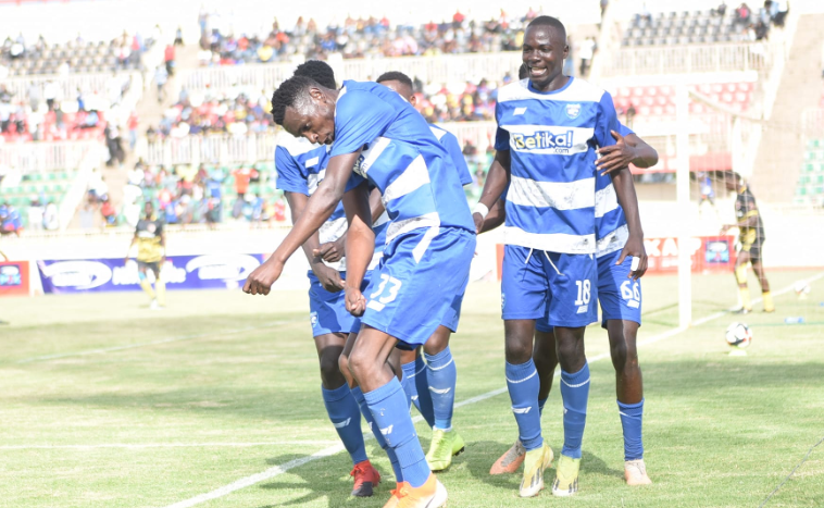 AFC Leopards' Victor Omune celebrates a goal against Murang'a Seal. PHOTO/AFC Leopards/Facebook