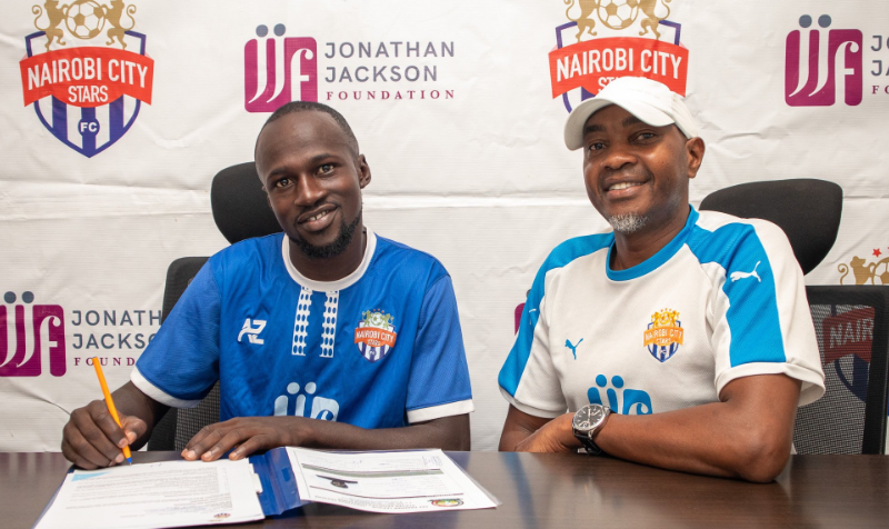 Nairobi City Stars defensive Midfielder Shem Odinga with CEO Patrick Korir PHOTO/Nairobi City Stars