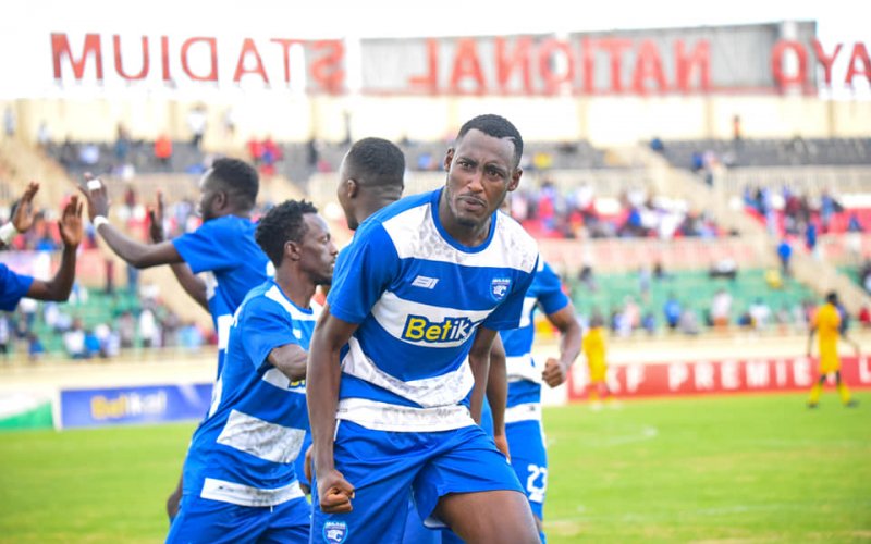 AFC Leopards striker Arthur Gitego celebrates at Nyayo Stadium. PHOTO/AFC Leopards