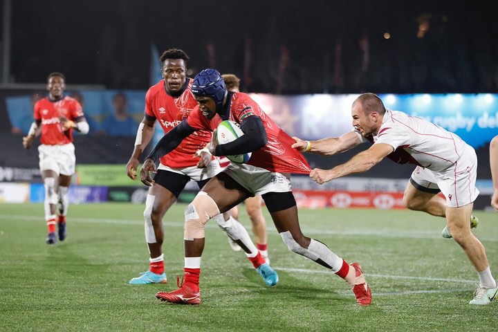 Kenya 7s skipper Vincent Onyala on the race for a try, PHOTO/Rugby Afrique