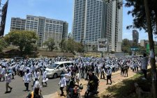 Striking doctors protest in the streets of Nairobi on March 22, 2024.