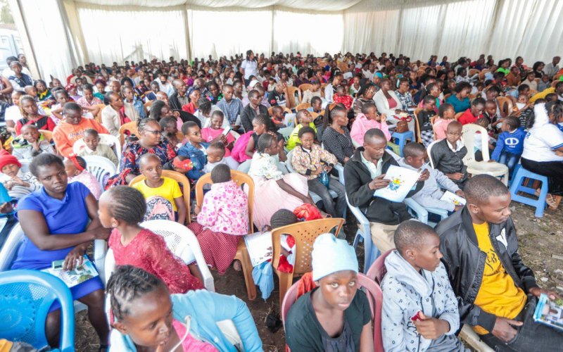 Residents of Bahati Estate during a church service attended by President William Ruto and Governor Johnson Sakaja. PHOTO/(@SakajaJohnson)/X)